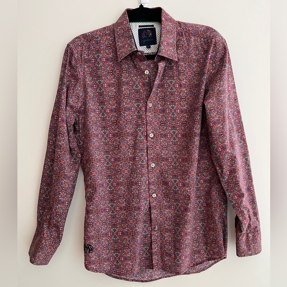 JOHN LENNON Stretch Long Sleeve Button Down Dress Shirt Multi-Colour Circles